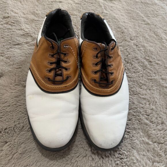 FootJoy Contour Series Golf Shoes Men’s Size 11W Brown & White Leather Cleats - Picture 2 of 10